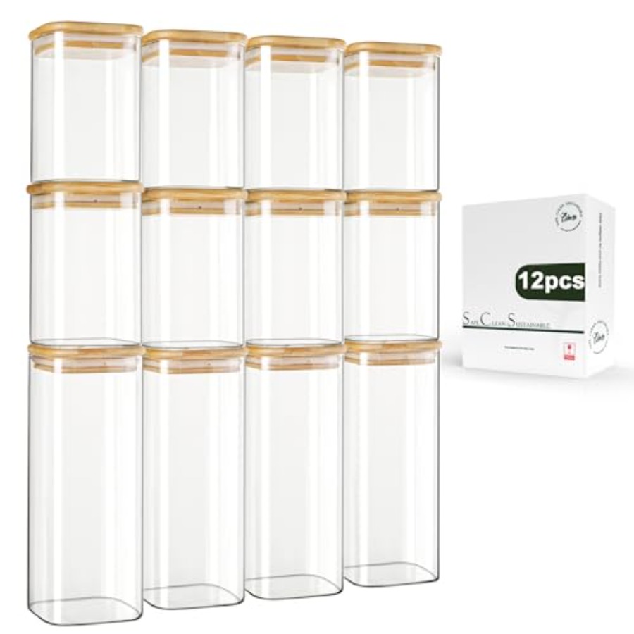 Food Storage Containers - Набор из 12 квадратных стеклянных банок